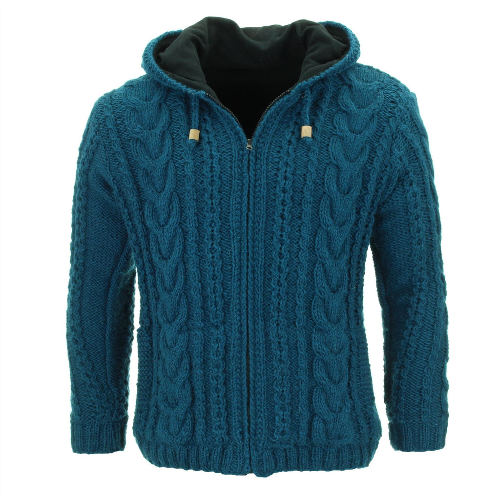 Women's Wool Cable Knit Hooded Jacket - Teal – LoudElephant