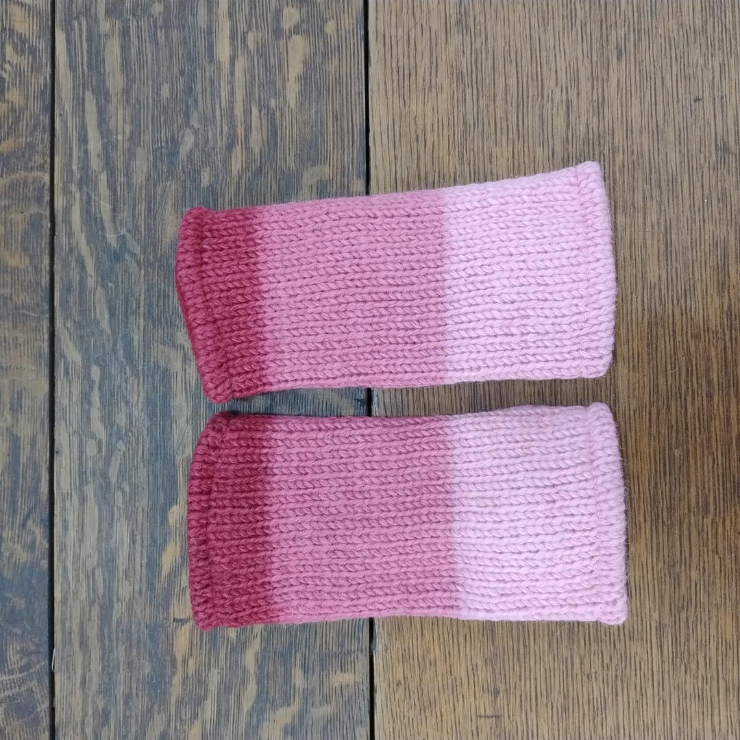 Wool Knit Fleece Lined  Wrist Warmers - Gradient Pink