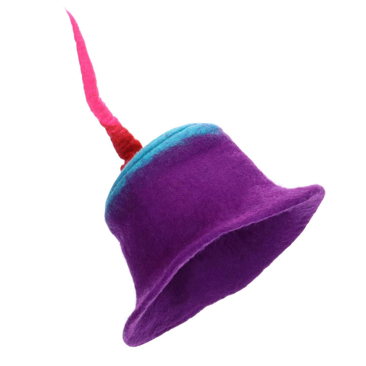 LoudElephant Handcrafted Wool Felt Hat from Nepal - Purple Rainbow