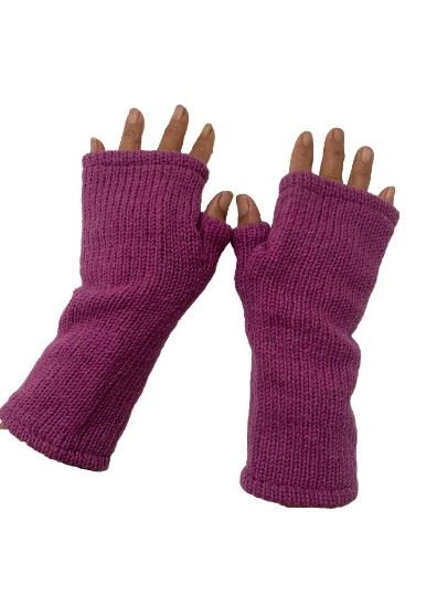 Wool Knit Fleece Lined  Wrist Warmers - Plain Cerise