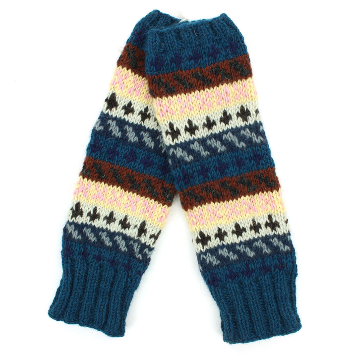 Hand Knitted Wool Leg Warmers - Stripe Navy Pink Pattern