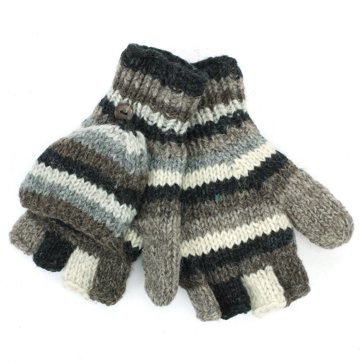 Hand Knitted Wool Shooter Gloves - Stripe Natural