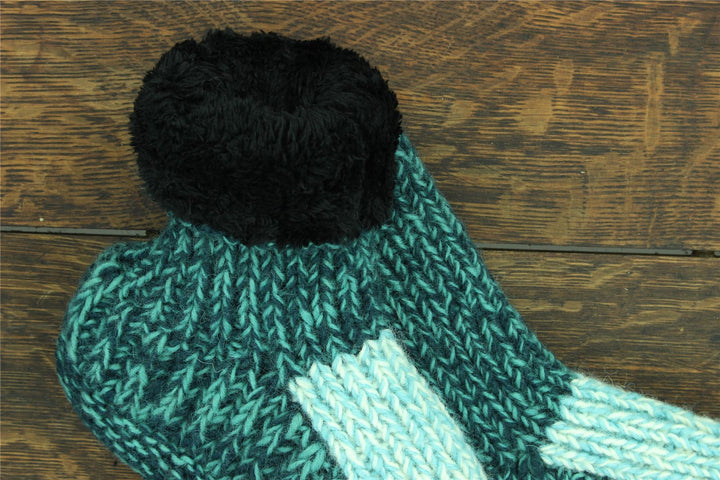 Hand Knitted Wool Slipper Socks - SD Teal