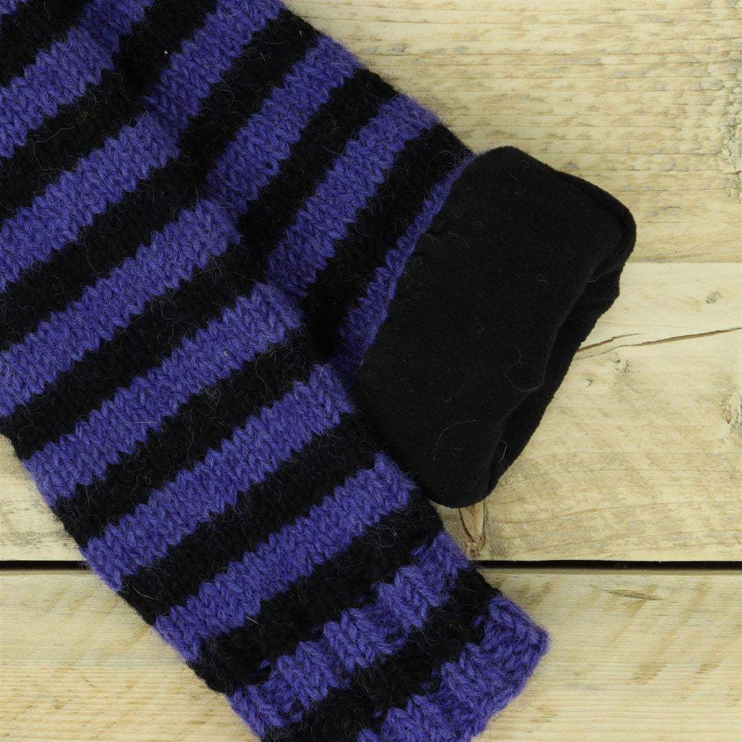 Chunky Wool Knit Fleece Lined Socks - Purple & Black