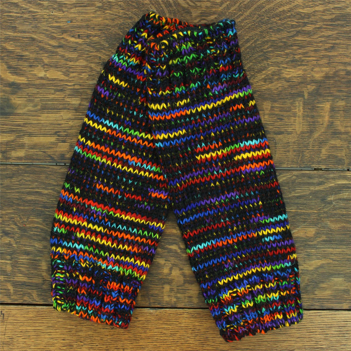 Hand Knitted Wool Leg Warmers - SD Black Rainbow