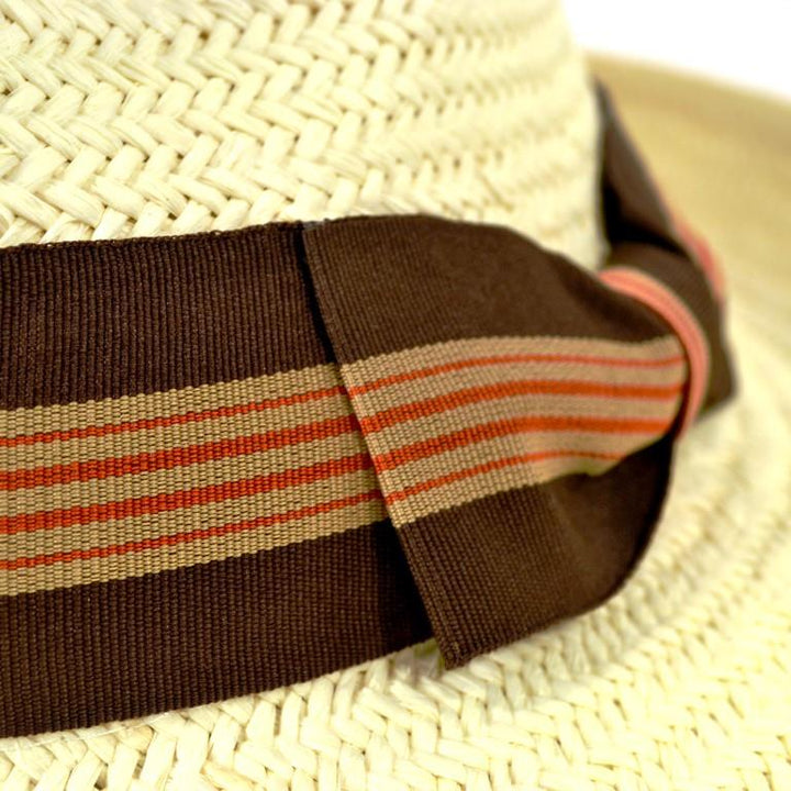 Wide Brim Straw Panama Fedora Hat - Brown