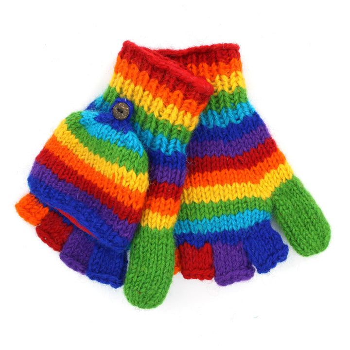 Hand Knitted Wool Shooter Gloves - Stripe Bright Rainbow