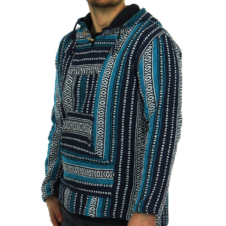 Woven Gheri Cotton Baja Hoodie - Blue