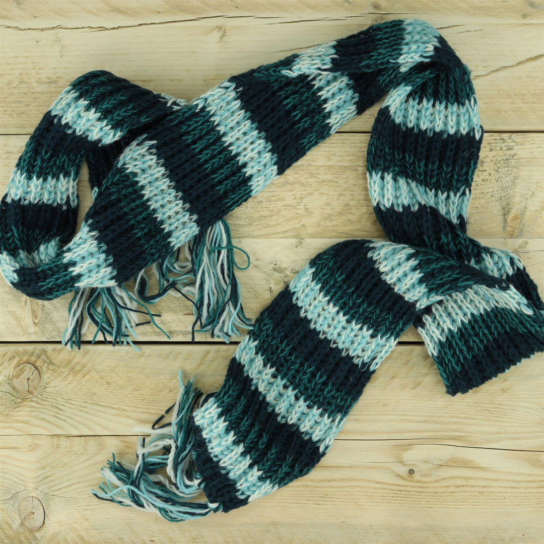 Hand Knitted Wool Scarf - SD Teal