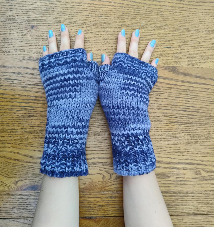 Wool Knit Fleece Lined  Wrist Warmers - SD Navy