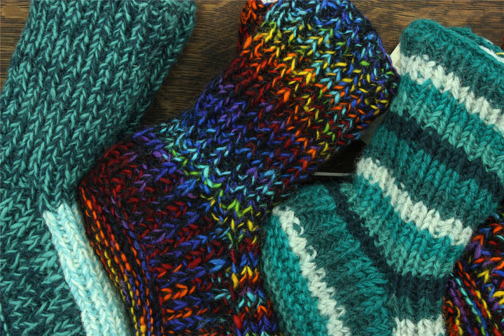 Hand Knitted Wool Slipper Socks - SD Teal