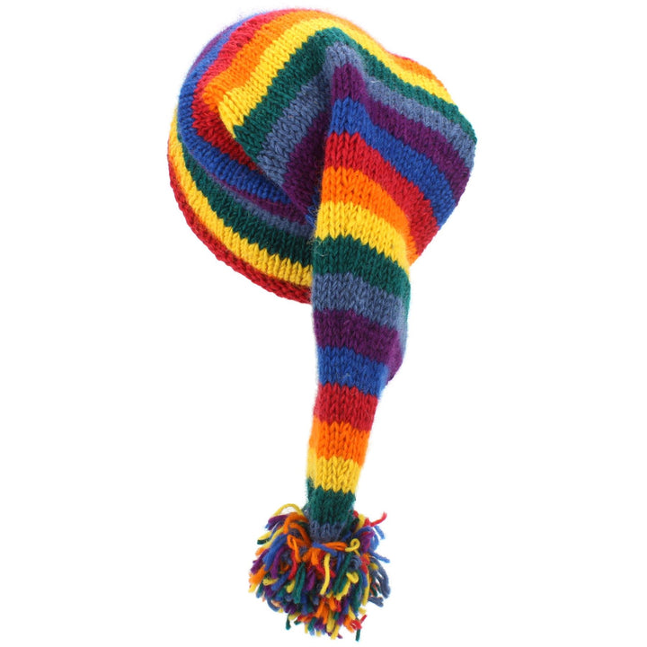 Wool Knit 'Papa Noel' Night Cap Hat - Rainbow