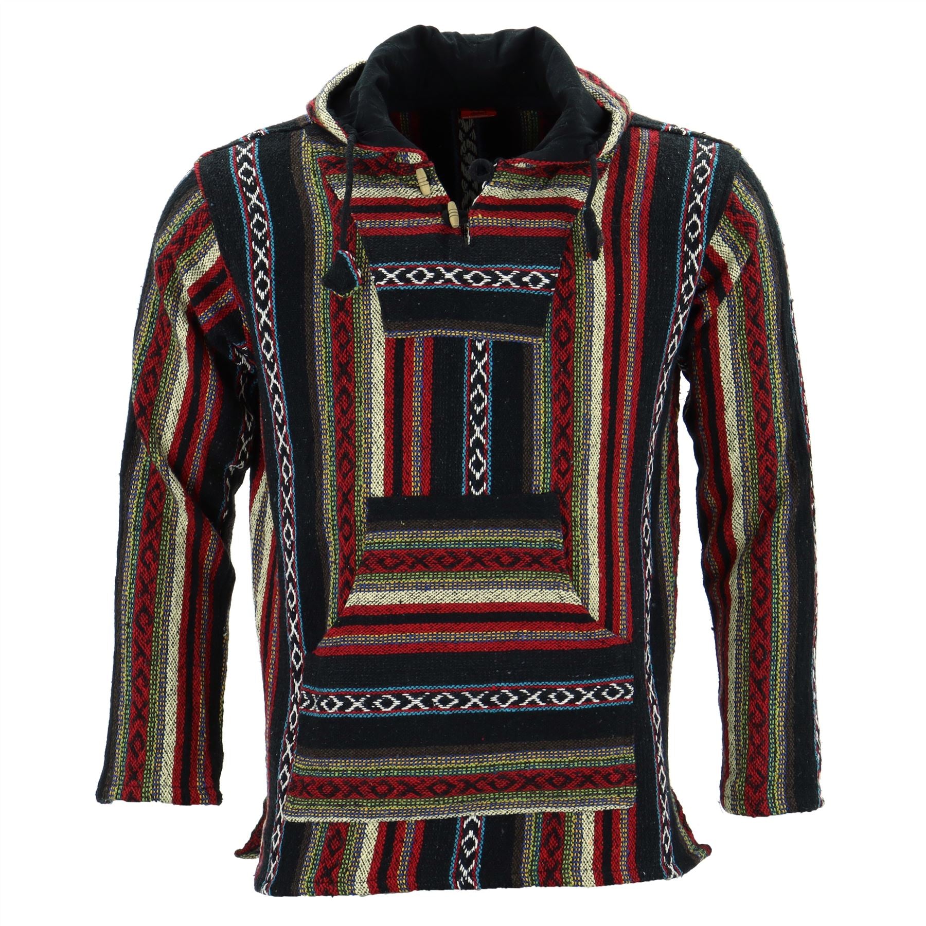 Woven Gheri Cotton Baja Hoodie Black Red LoudElephant