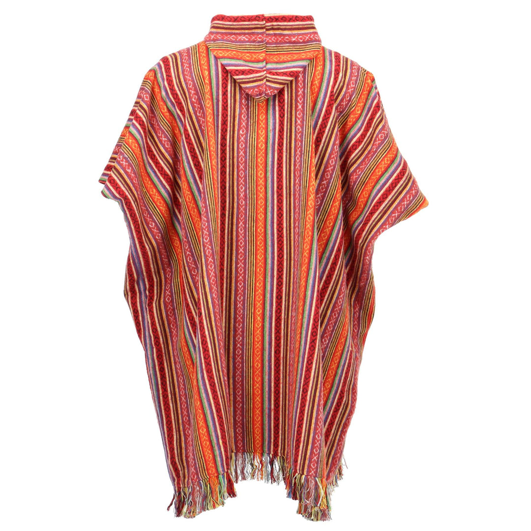 Brushed Cotton Long Hooded Poncho - Blood Orange