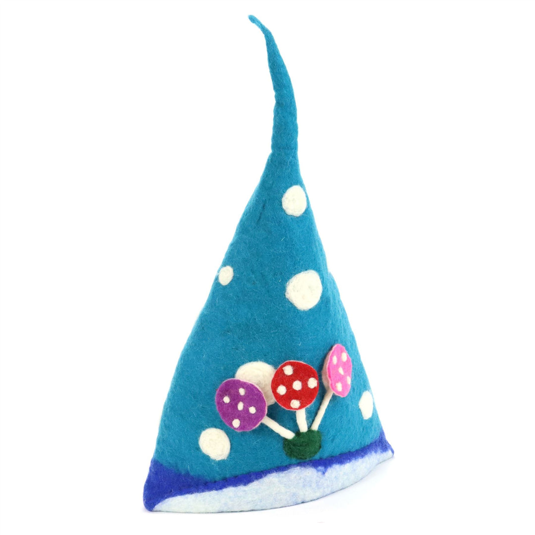 LoudElephant Handcrafted Wool Felt Hat from Nepal - Elf Toadstool Blue