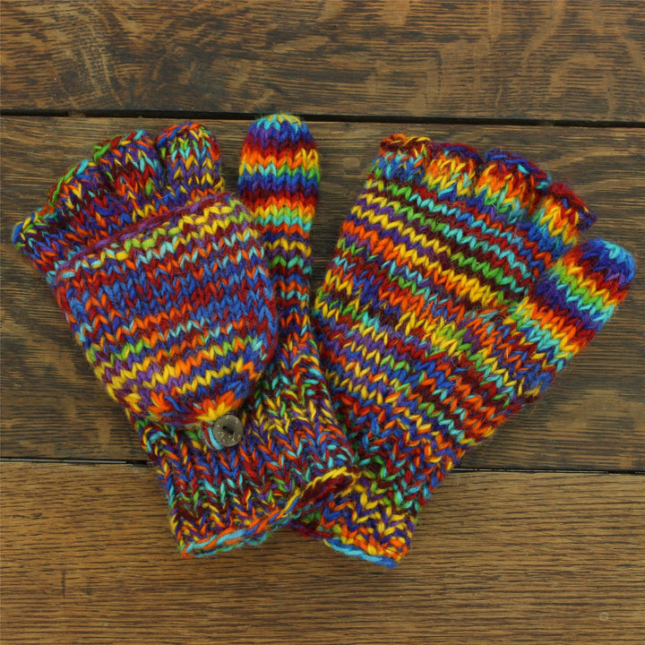 Hand Knitted Wool Shooter Gloves - SD Rainbow