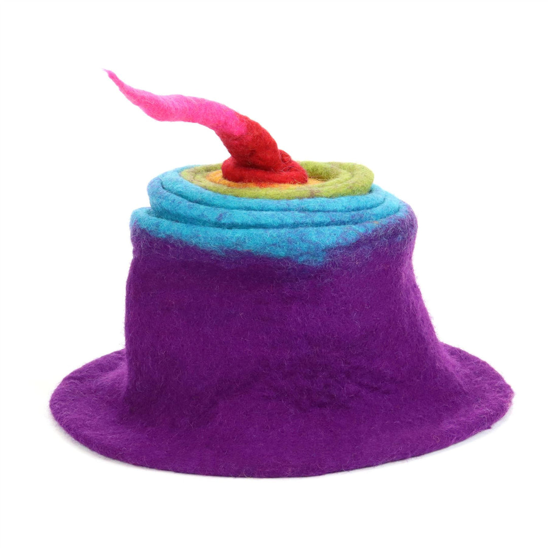 LoudElephant Handcrafted Wool Felt Hat from Nepal - Purple Rainbow