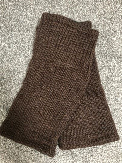 Wool Knit Fleece Lined  Wrist Warmers - Plain Brown