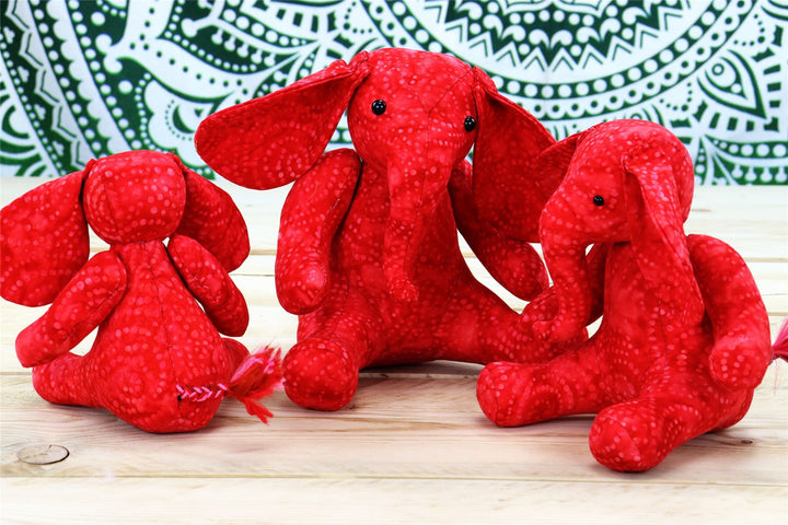 Batik Cotton Friendship Elephant - Red Dotty Spiral