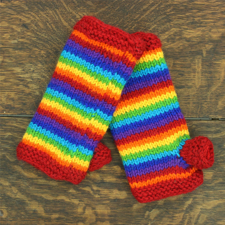 Hand Knitted Wool Arm Warmer - Stripe Bright Rainbow