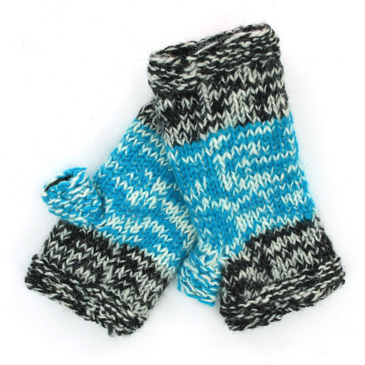 Hand Knitted Wool Arm Warmer - SD Light Blue Charcoal