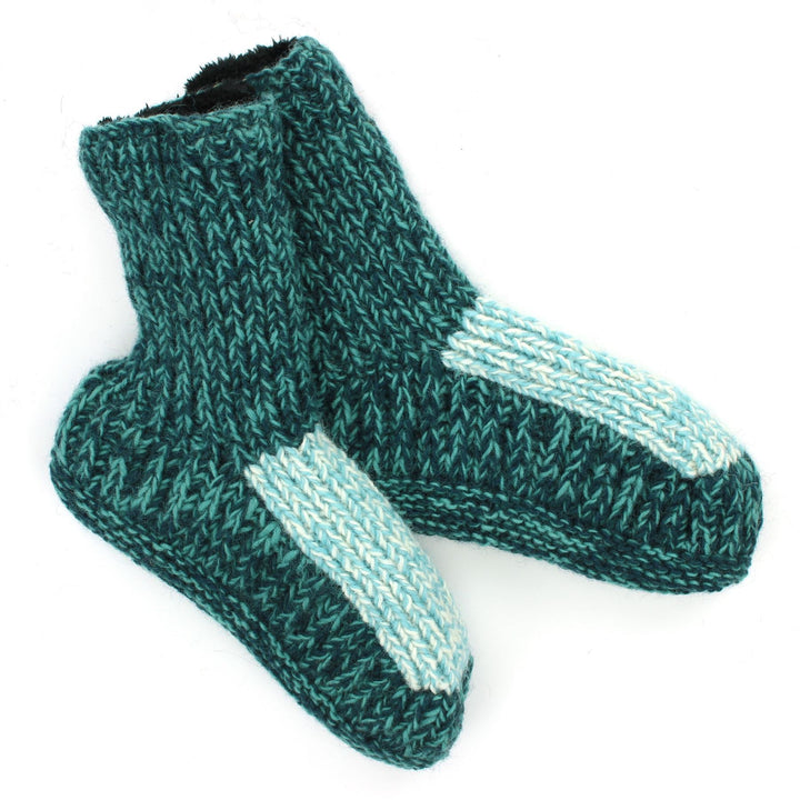 Hand Knitted Wool Slipper Socks - SD Teal