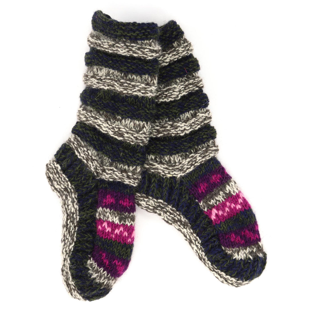 Hand Knitted Wool Slipper Socks Lined - SD Dark Multi