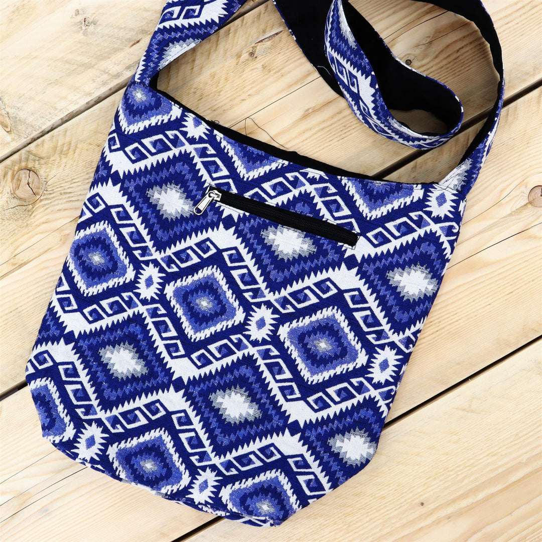 Cotton Canvas Sling Shoulder Bag - Blue Diamond