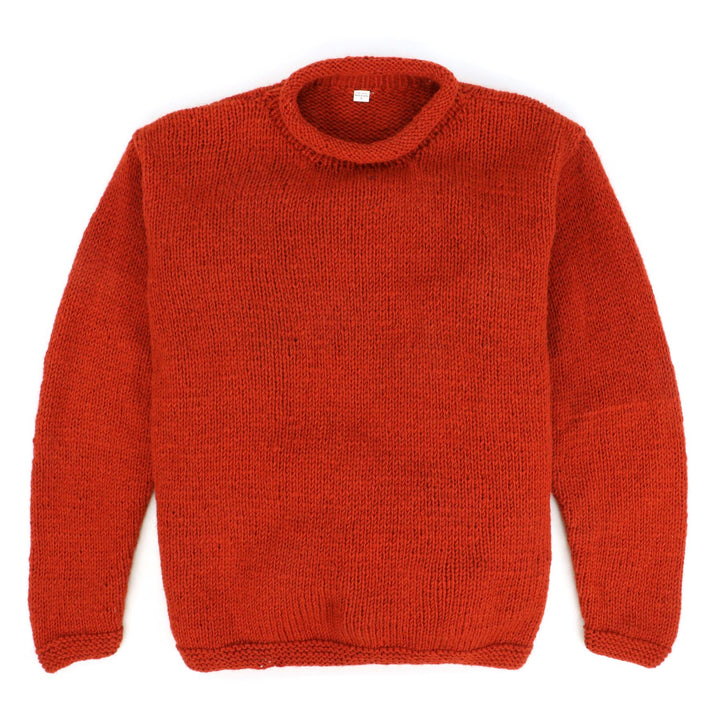 Hand Knitted Wool Jumper - Plain Burnt Orange