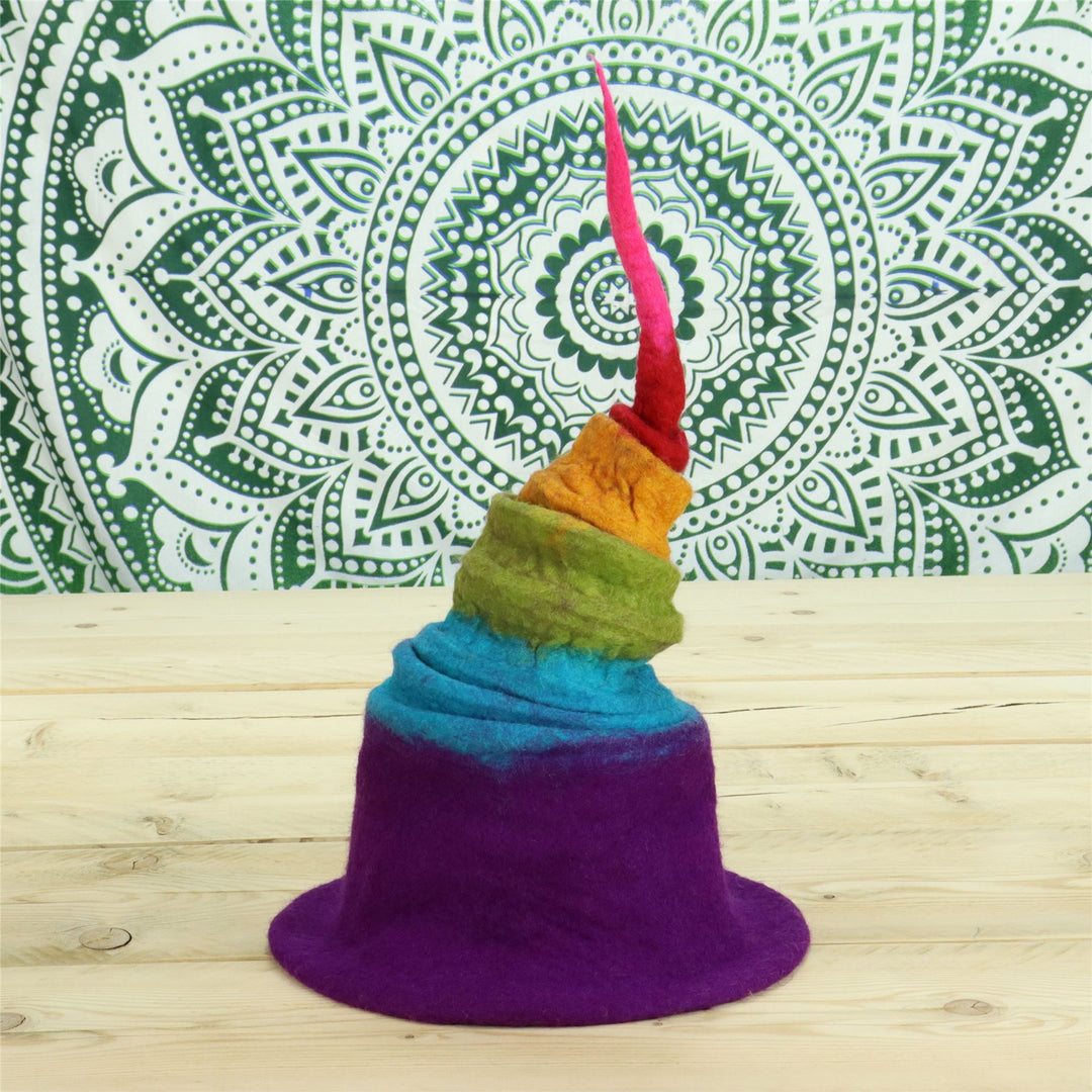 LoudElephant Handcrafted Wool Felt Hat from Nepal - Purple Rainbow