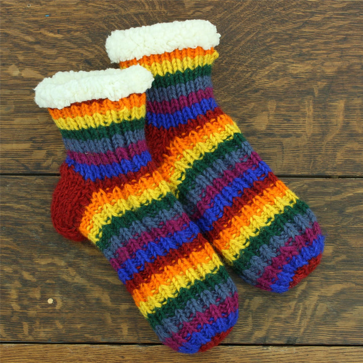 Hand Knitted Wool Ankle Socks - Stripe Rainbow