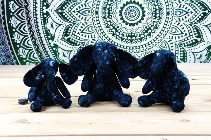 Batik Cotton Friendship Elephant - Blue Moon Stars