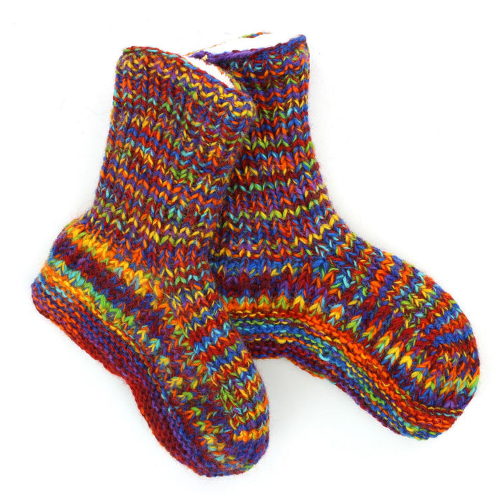 Hand Knitted Wool Slipper Socks - SD Rainbow