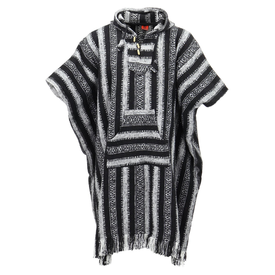 Brushed Cotton Long Hooded Poncho - Black White