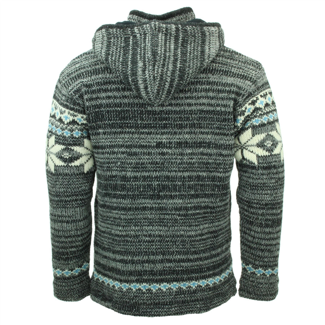 Hand Knitted Wool Hooded Jacket Cardigan - Fairisle Grey