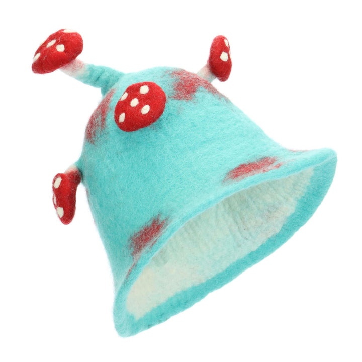 LoudElephant Handcrafted Wool Felt Hat from Nepal - Toadstool Turquoise