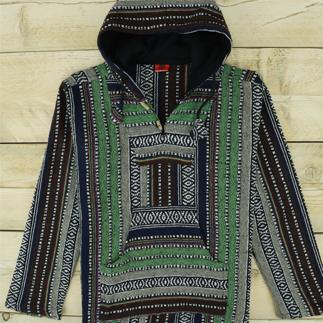 Woven Gheri Cotton Baja Hoodie - Green