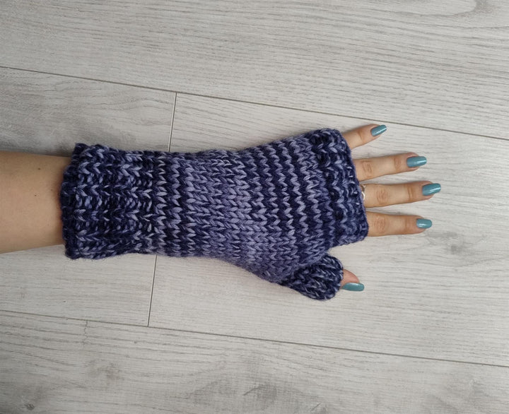 Wool Knit Fleece Lined  Wrist Warmers - SD Navy