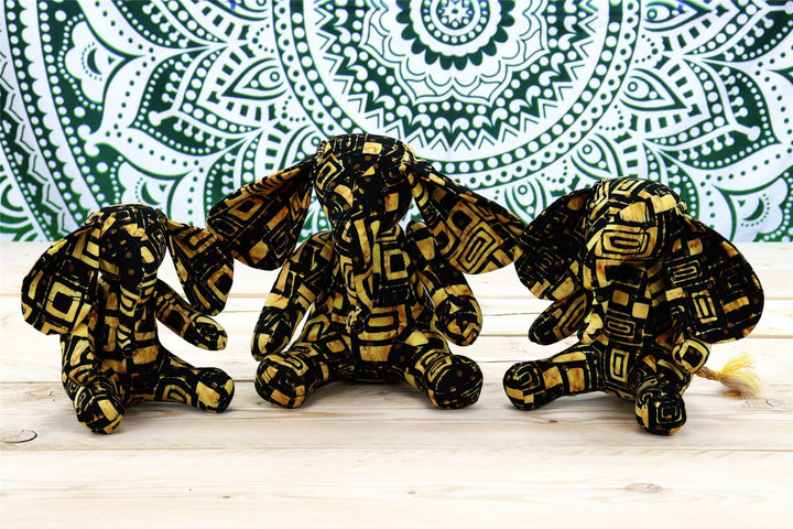 Batik Cotton Friendship Elephant - Black Rust