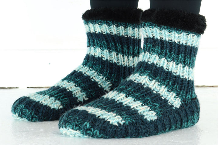 Hand Knitted Wool Slipper Socks - SD Teal