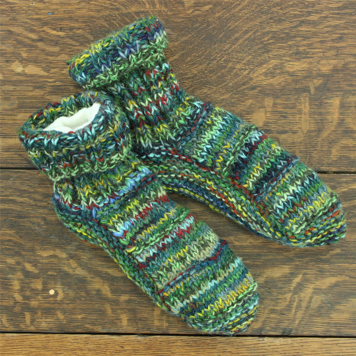 Hand Knitted Wool Ankle Socks - SD Green Mix