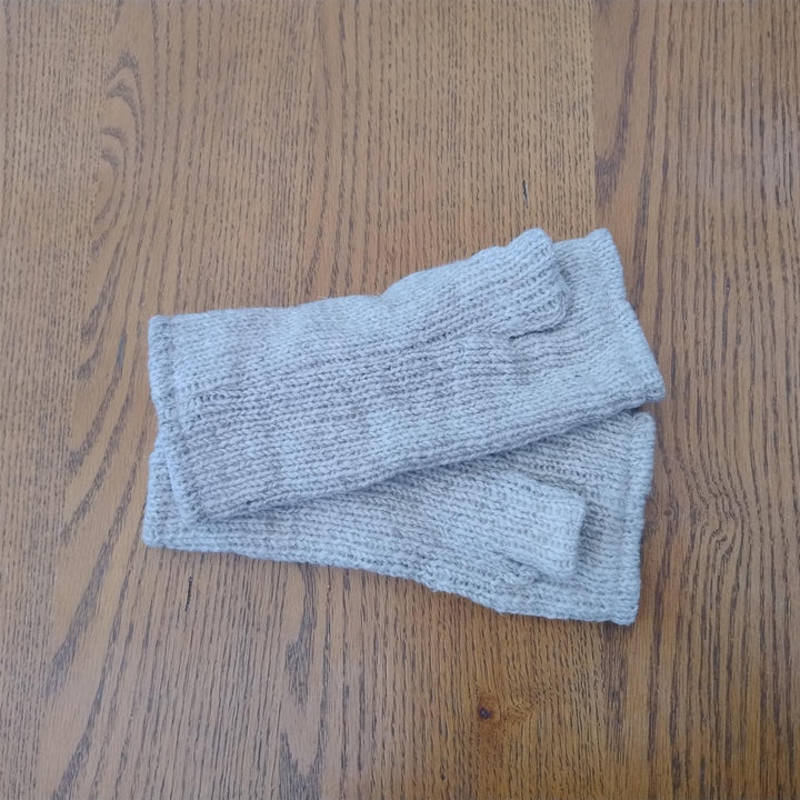 Wool Knit Fleece Lined  Wrist Warmers - Plain Cream