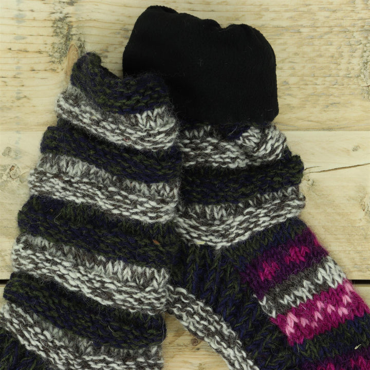 Hand Knitted Wool Slipper Socks Lined - SD Dark Multi