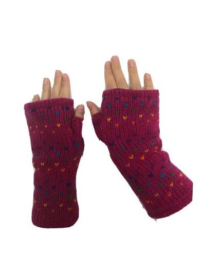 Wool Knit Fleece Lined  Wrist Warmers - Tik Tik Dark Pink