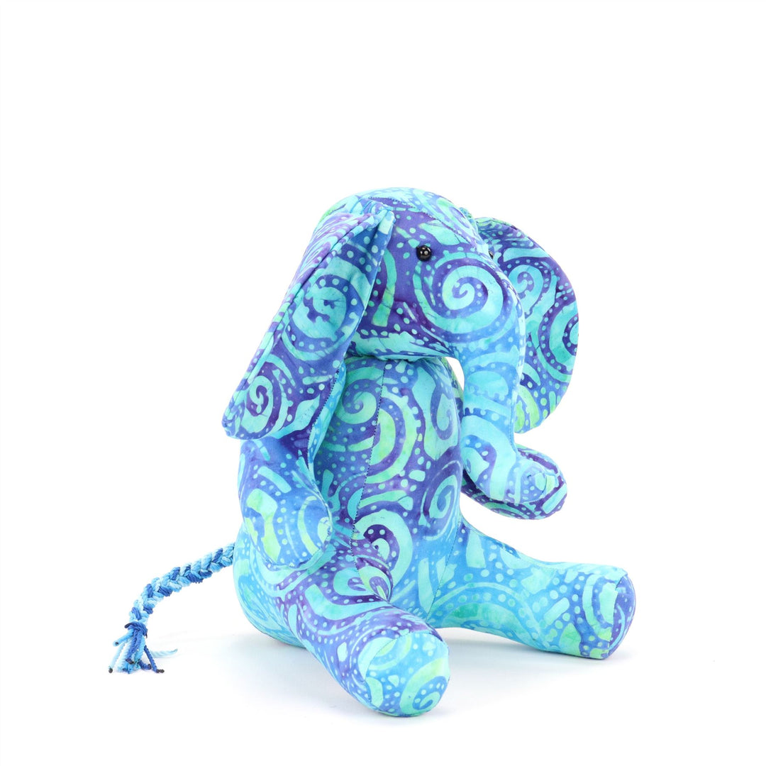 Batik Cotton Friendship Elephant - Blue Tribal Spiral