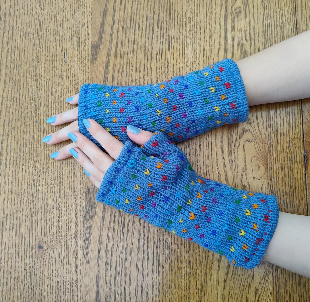 Wool Knit Fleece Lined  Wrist Warmers - Tik Tik Steel Blue