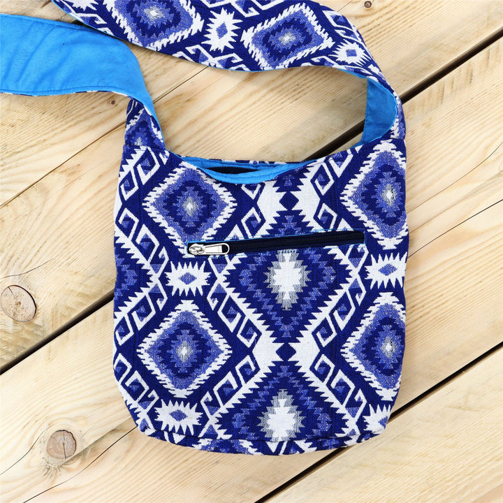 Cotton Canvas Sling Shoulder Bag - Blue Diamond