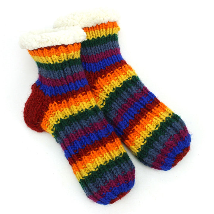 Hand Knitted Wool Ankle Socks - Stripe Rainbow