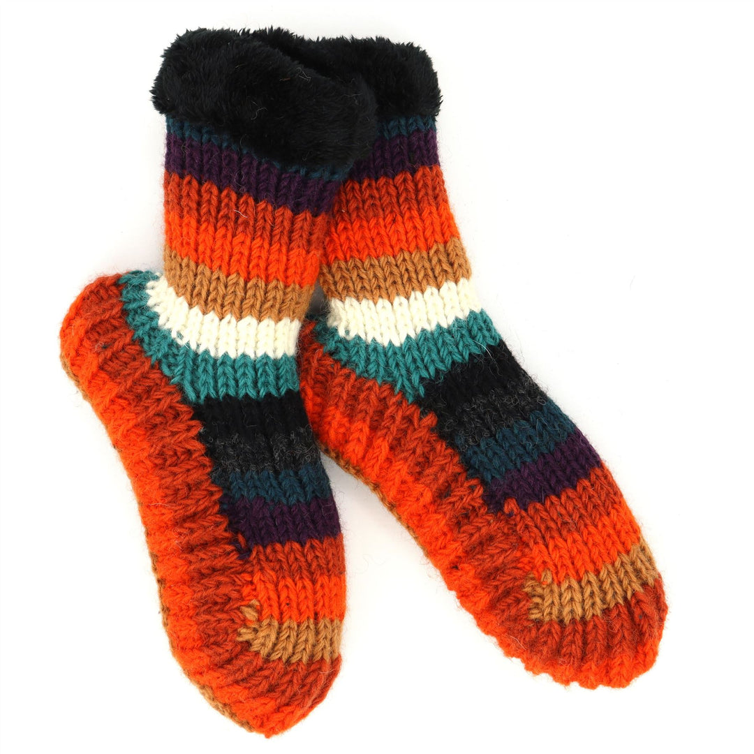 Hand Knitted Wool Slipper Socks - Stripe Anu