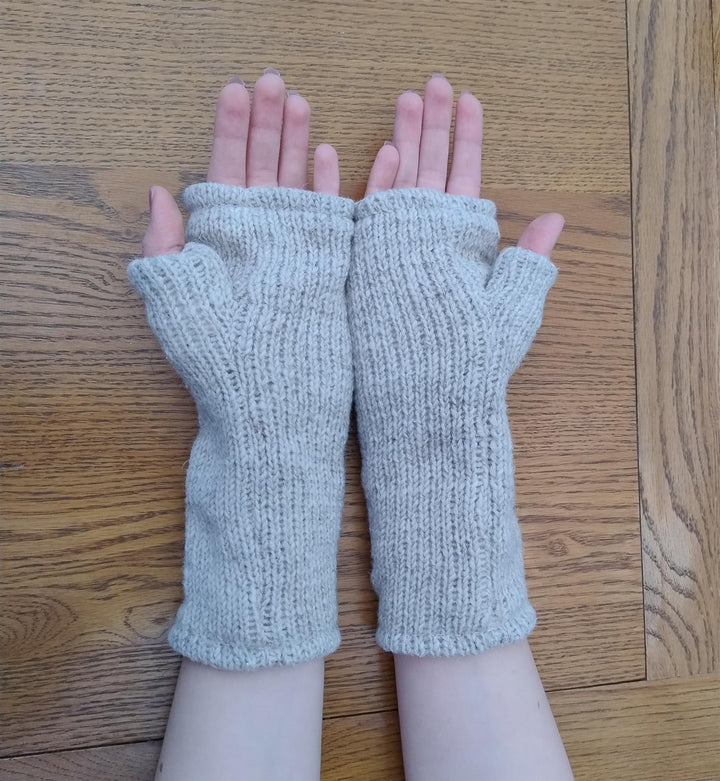 Wool Knit Fleece Lined  Wrist Warmers - Plain Cream